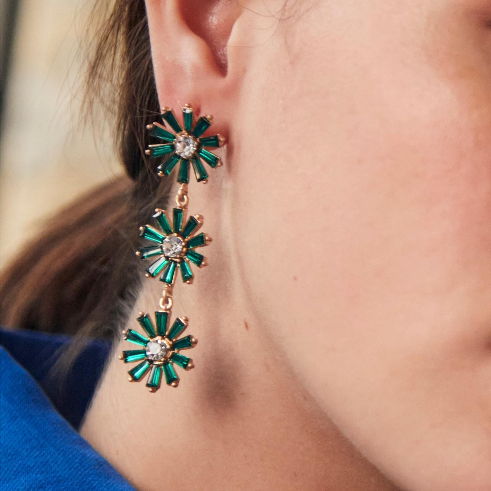 Arete Triple Flower Cristal Green SOPHIE CROWN