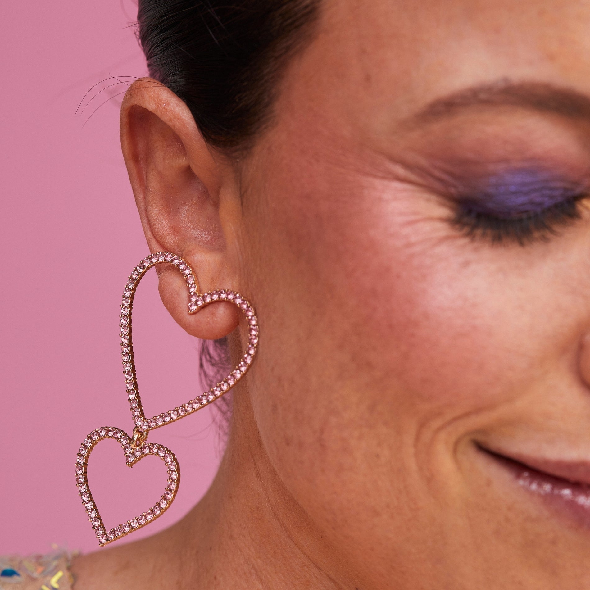 Arete doble heart pink large SOPHIE CROWN