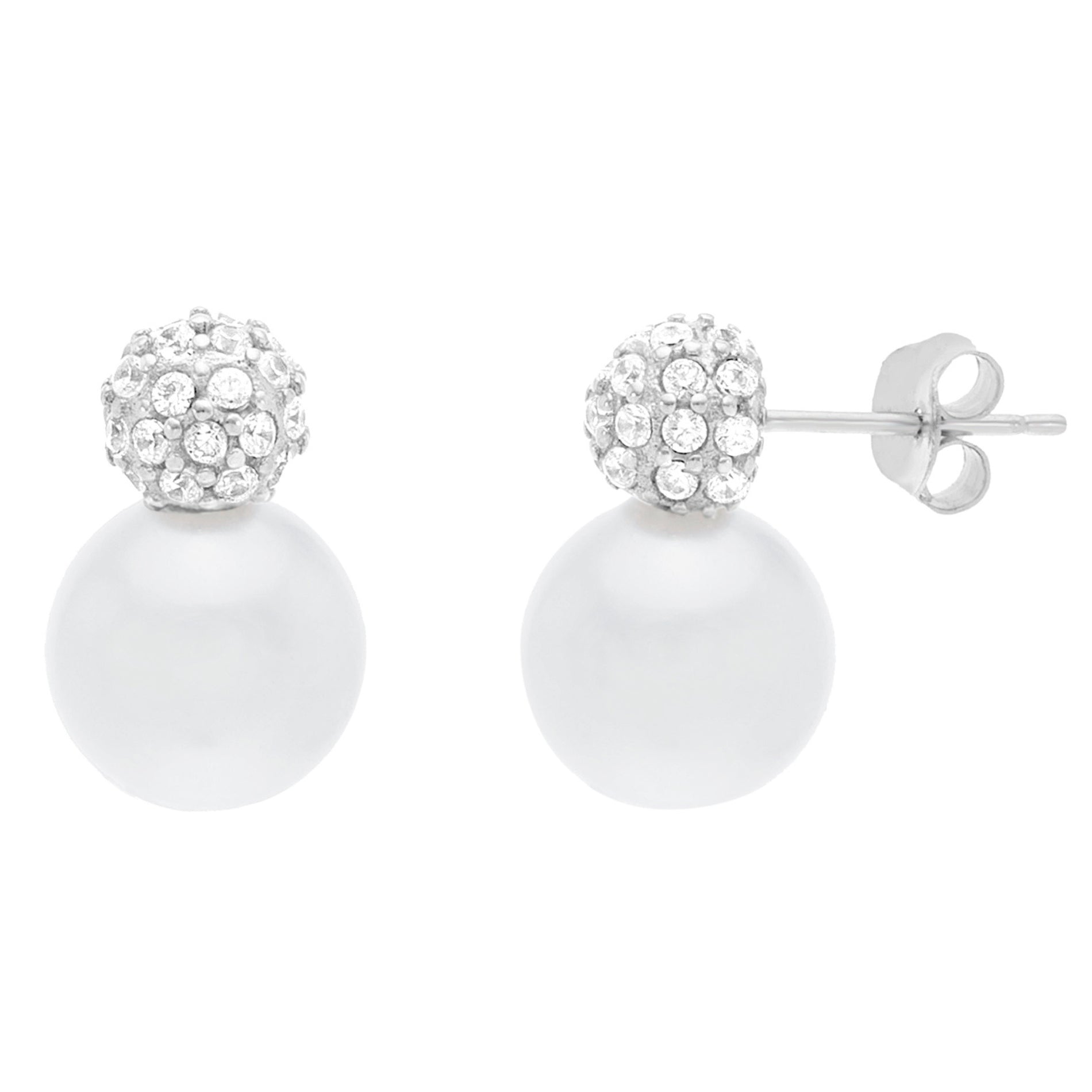 Arete glam cristal perla silver SOPHIE CROWN